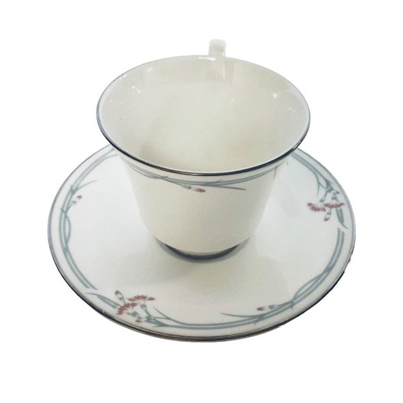 Royal Doulton Teacup Saucer Set Carnation Pink Flowers Platinum Trim England - Picture 4 of 8